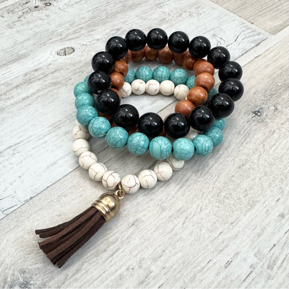 Multi-Color Beaded Tassel Stretch Bracelets